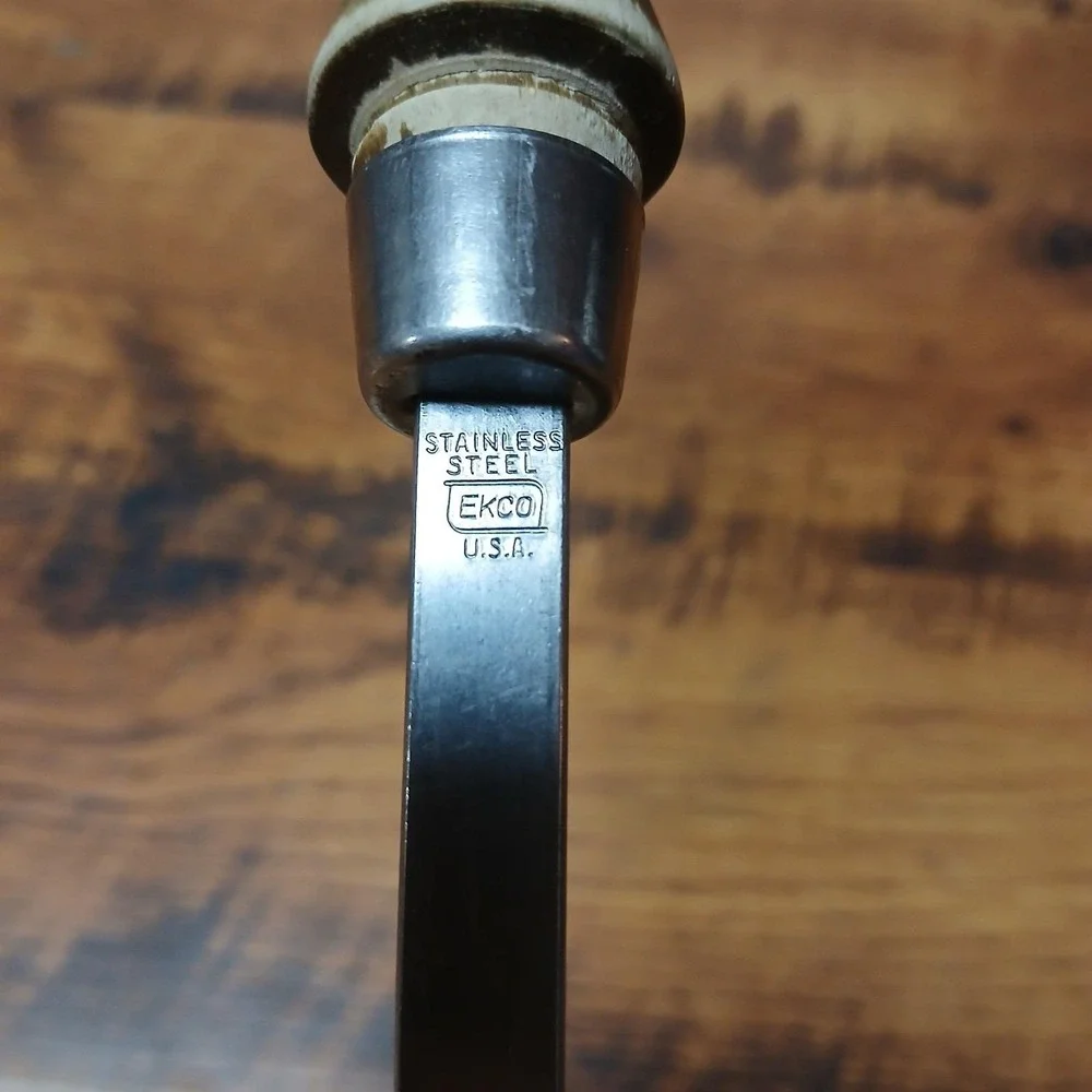 Vintage Ekco Wide Slotted Large‎ Spatula Flipper Meat Chicken Lifter Chrome Wood